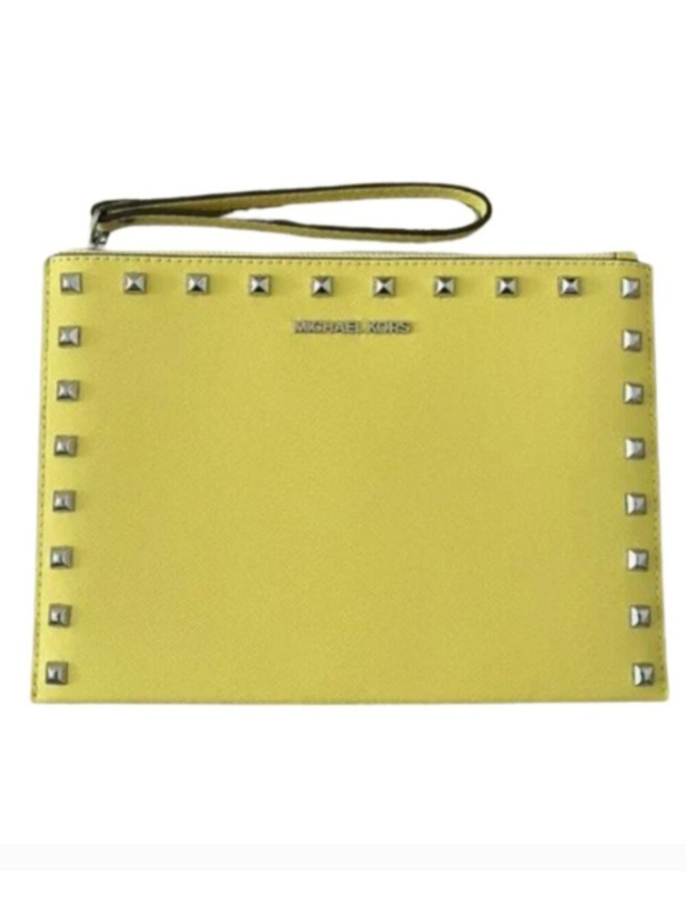 🆕NWOT Michael Kors Yellow Studded Wristlet with Silver Hardware